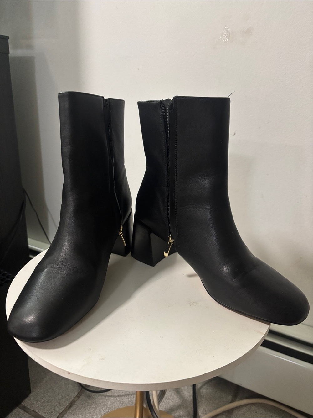 Classic Black Leather Ankle Boots with Block Heel